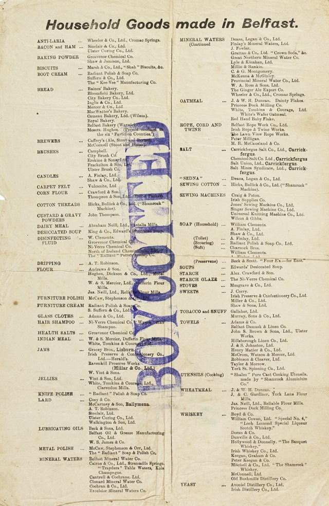 Belfast Boycott notice, 1921