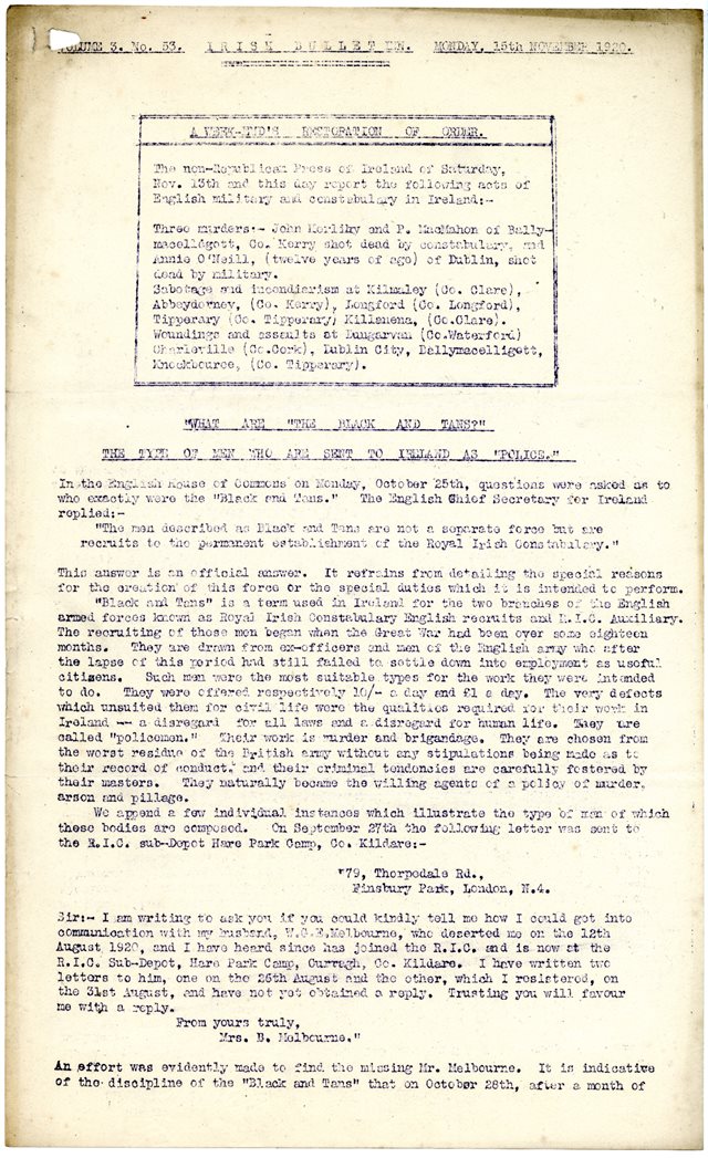 The Irish Bulletin, 15th November 1920