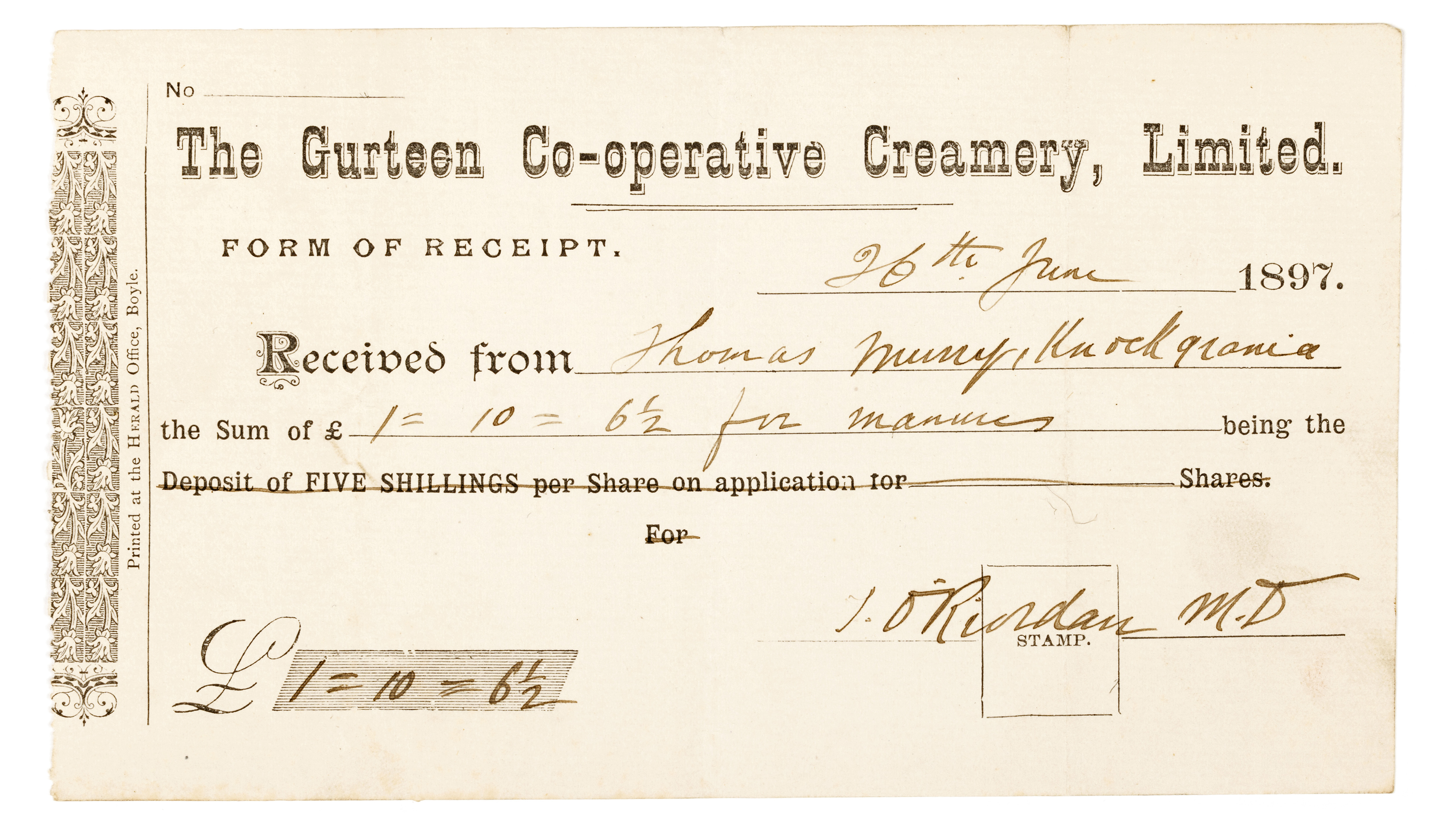 Co-operative creamery receipt