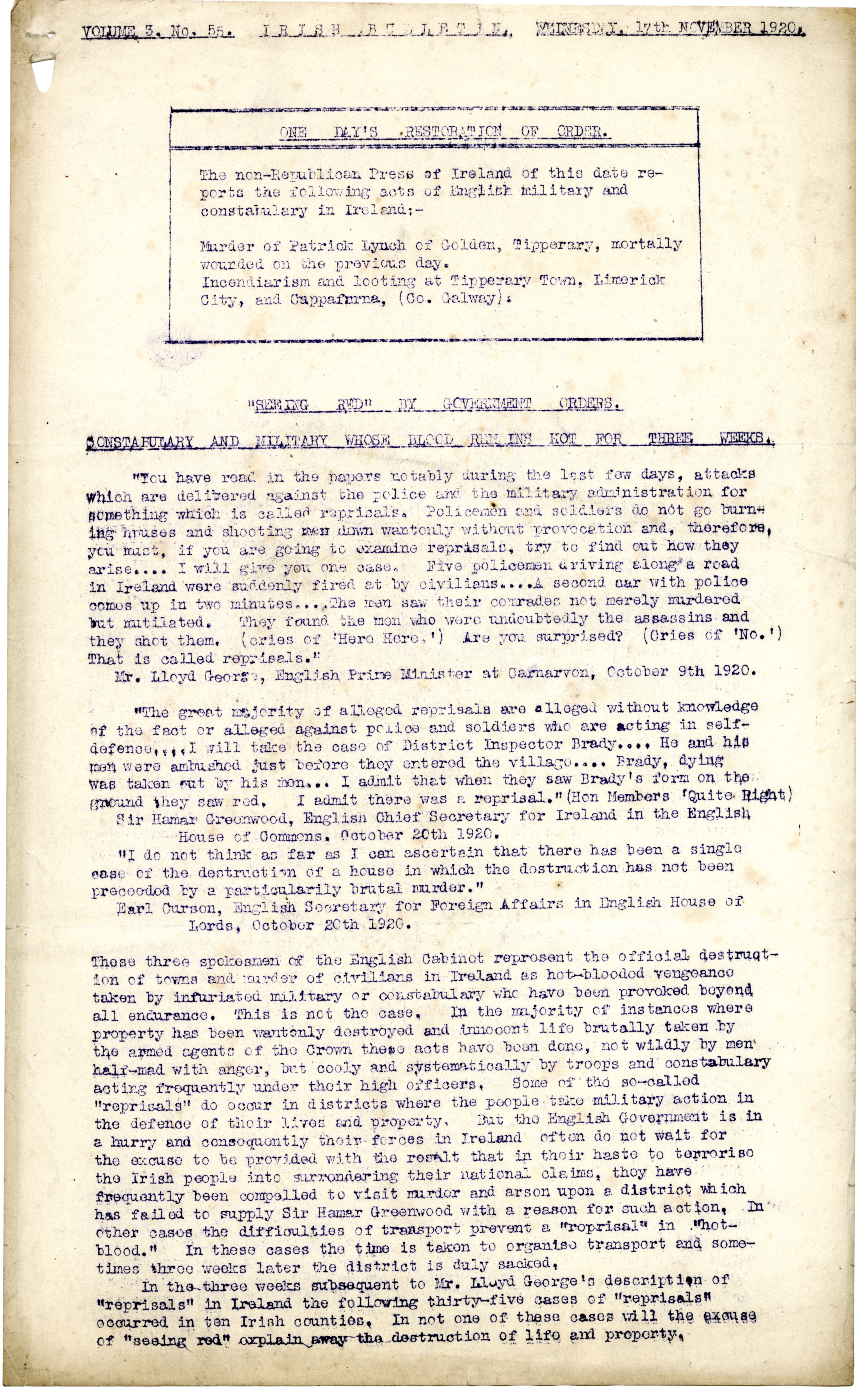 The Irish Bulletin, 17th November 1920