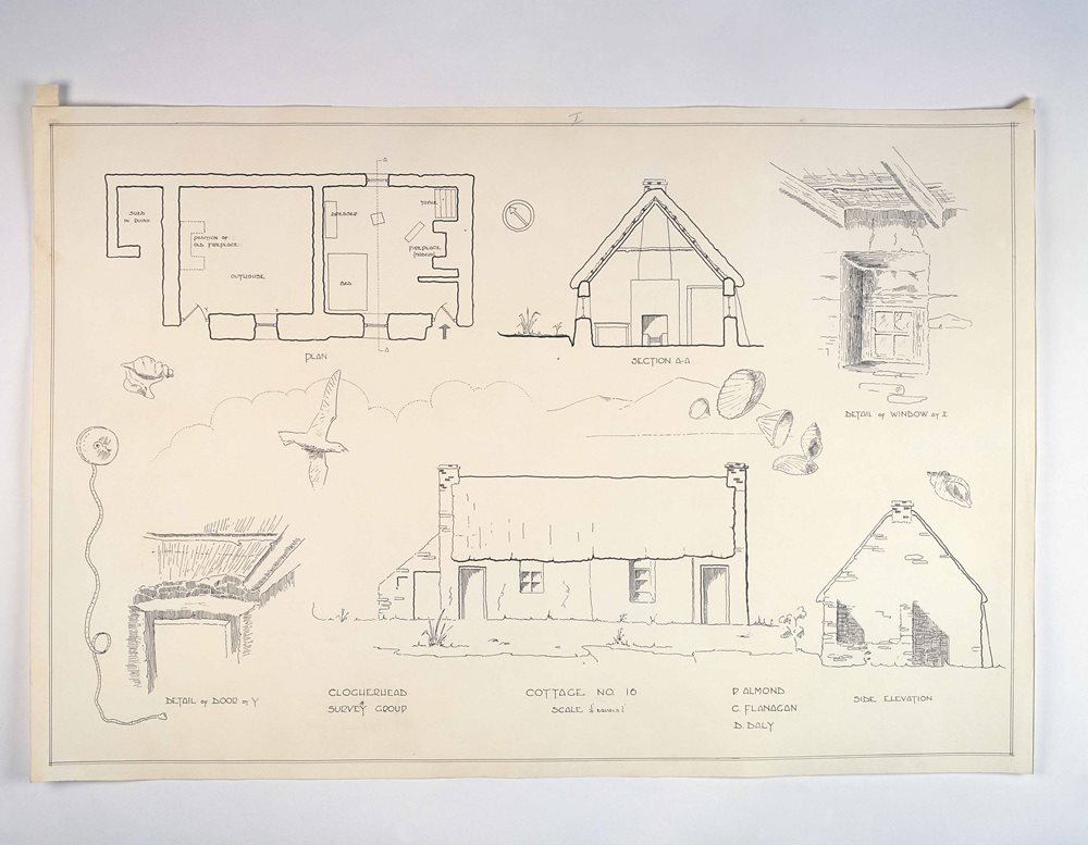 Ceann Chlochair, Co. Lú, 1944: Líníochtaí Ailtireachta agus Pictiúir Uiscedhatha de Thithe Traidisiúnta
